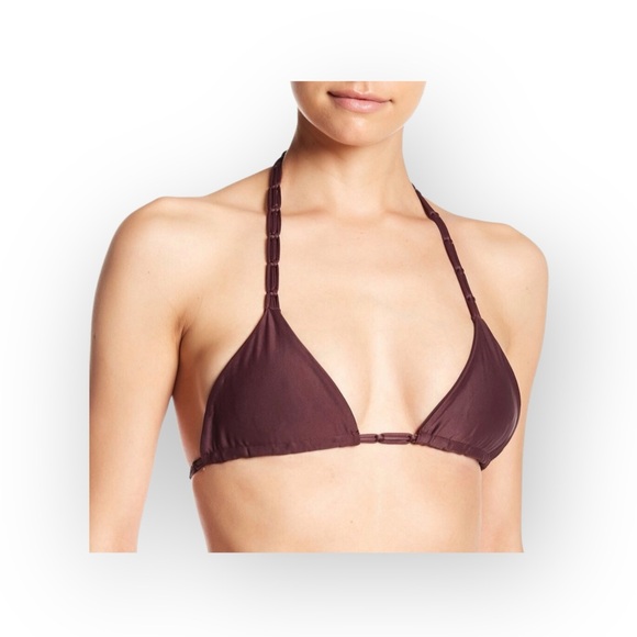 new Mikoh ꧁ Indies Strappy Macramé Halter Strap Triangle Bikini Top ꧂ Wine Small - Picture 1 of 16